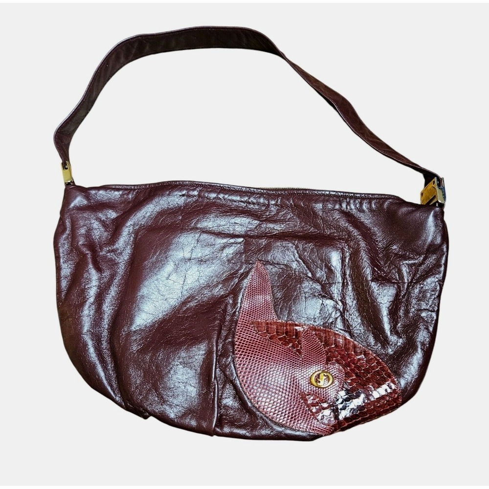 Vintage F Brand Hobo Hand Bag Womens Burgundy Leather Size 9‎ x 14 In